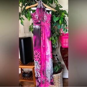 Elegant Pink and Black Maxi Dress